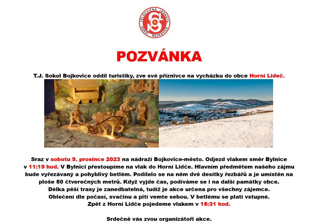 Pozvánka na vycházku do Hor. Lidče 9.12. 2023