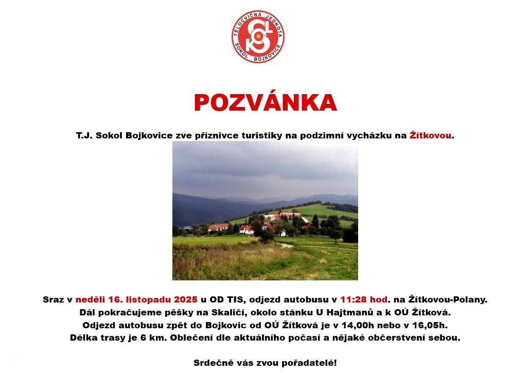 Pozvánka na vycházku -Žítková 16.11. 2025